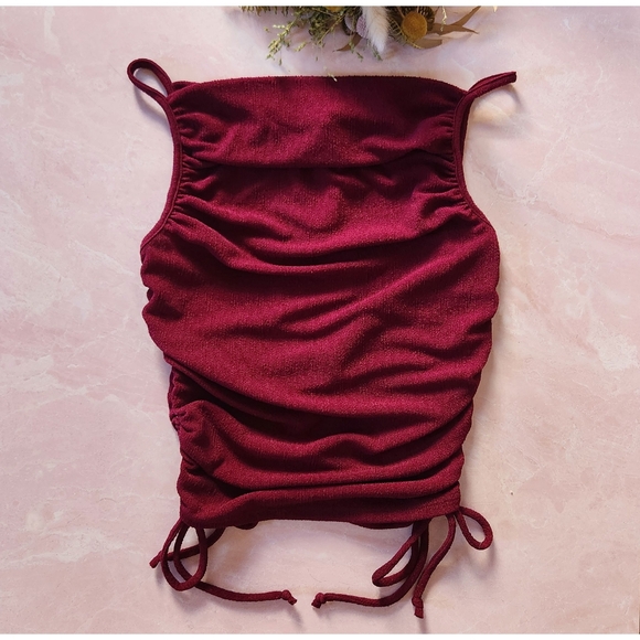UO Urban Renewal Remnants Textured Side Ruched Tank Top - Maroon NWT - Picture 4 of 5
